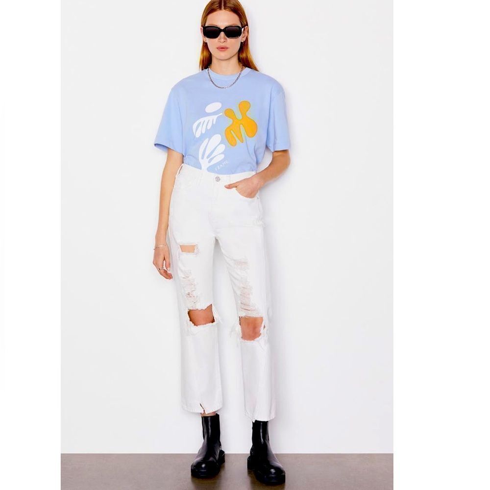 NWT FRAME Le Jane Ripped Crop Flare‎ Leg Jeans (Rumpled Blanc Destruct)
